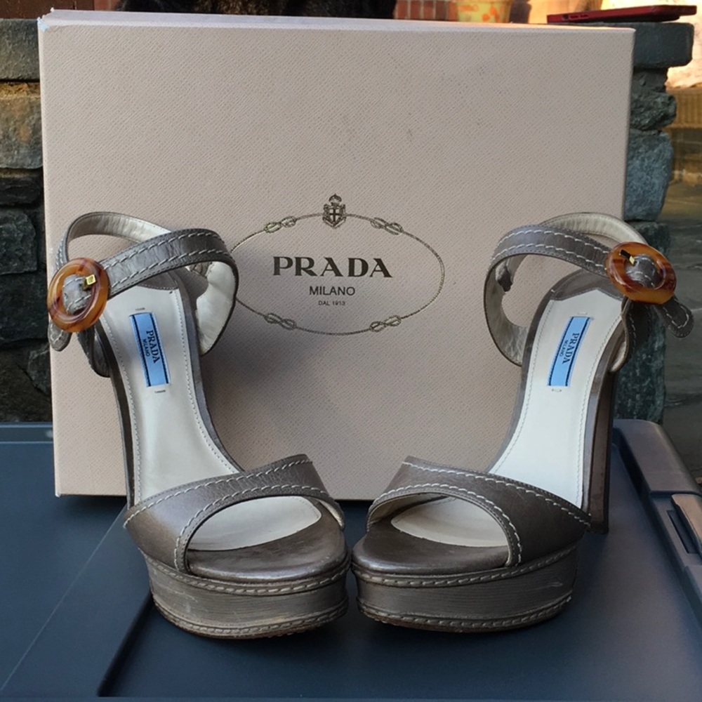 Prada Taupe Platform Sandal Heels